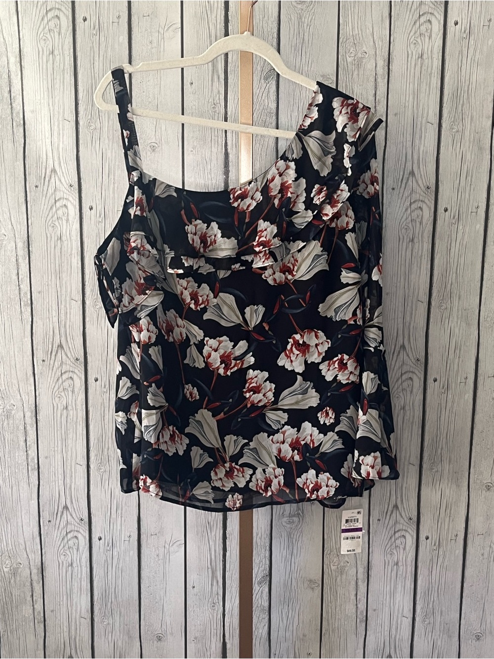 INC International Concepts Floral One Shoulder Asymmetric Ruffle Blouse NWT XXL